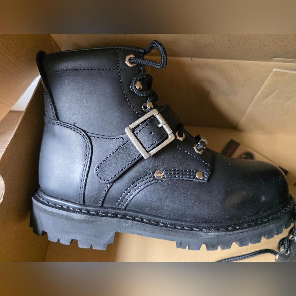 NEW River Road Black Leather Tucker Motorcycle Boots Sz. 8.5 Wide, Women's